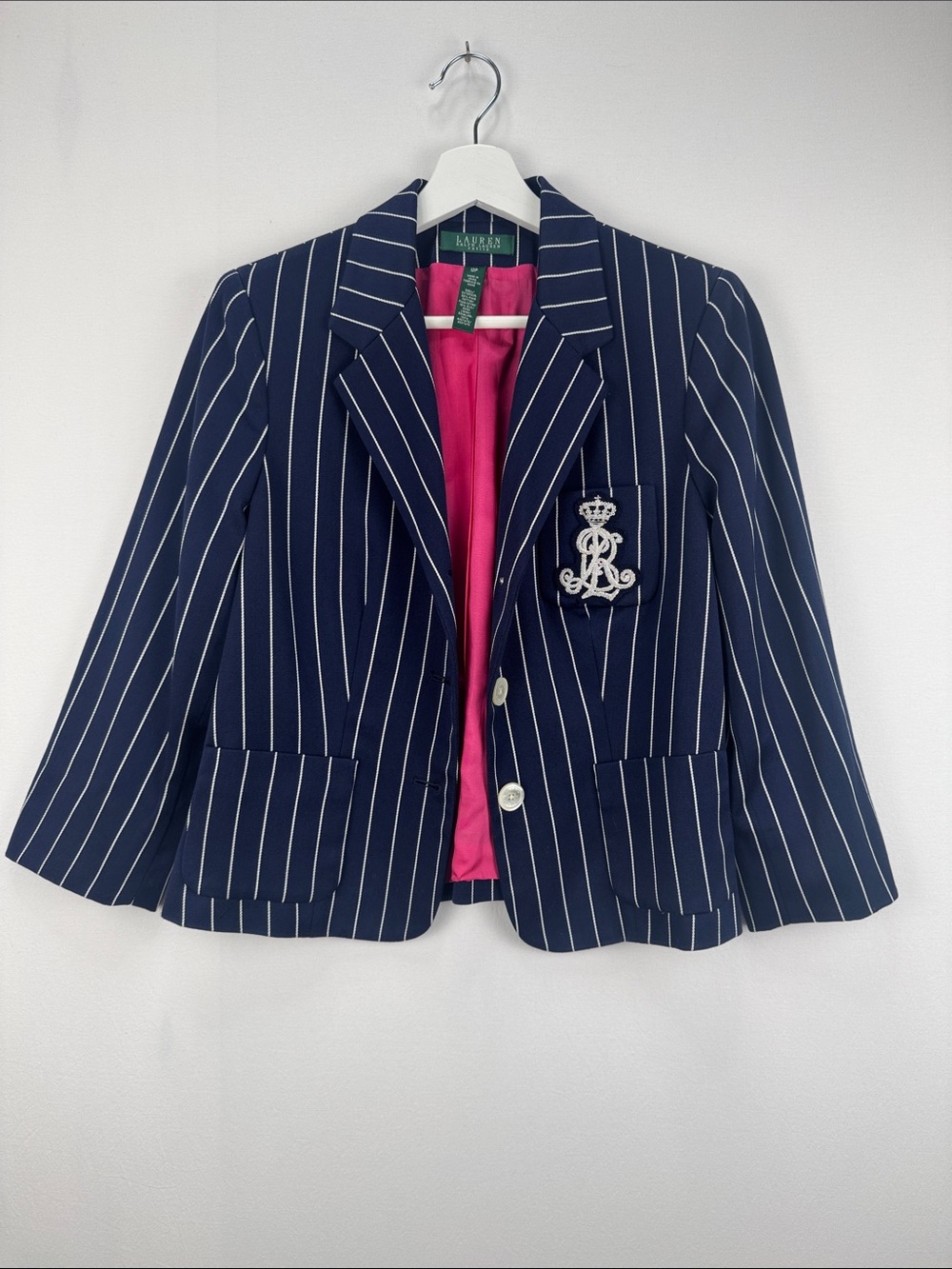 Lauren Ralph Lauren Petite Classic Tailored Blazer Navy White Stripe Size 12P